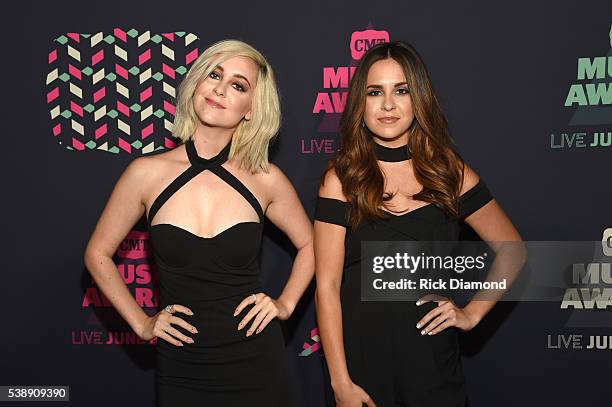 Megan and Liz Mace of the musical duo Megan and Liz attend the 2016 CMT Music awards at the Bridgestone Arena on June 8, 2016 in Nashville, Tennessee.