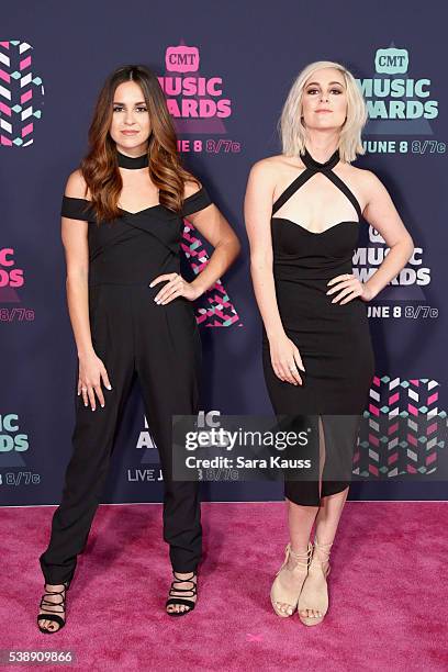 Megan Mace and Liz Mace of Megan & Liz attend the 2016 CMT Music awards at the Bridgestone Arena on June 8, 2016 in Nashville, Tennessee.