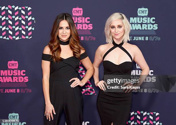 Megan Mace and Liz Mace of Megan & Liz attend the 2016 CMT Music awards at the Bridgestone Arena on June 8, 2016 in Nashville, Tennessee.