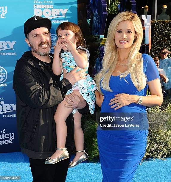 Pasquale Rotella, Holly Madison and daughter Rainbow Aurora Rotella attend the premiere of "Finding Dory" at the El Capitan Theatre on June 8, 2016...