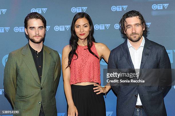 Landon Liboiron, Jessica Matten and Allan Hawco attend CTV Upfronts 2016 at Sony Centre for the Performing Arts on June 8, 2016 in Toronto, Canada.