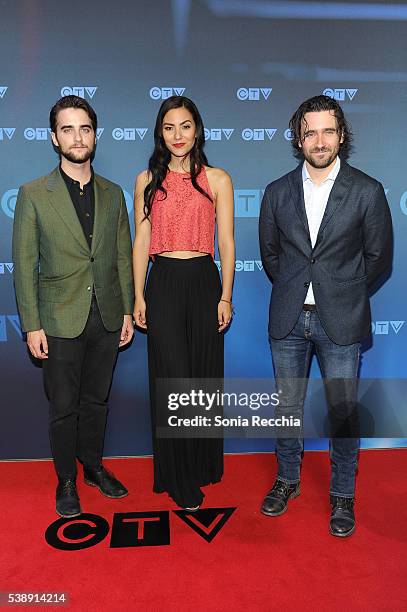 Landon Liboiron, Jessica Matten and Allan Hawco attend CTV Upfronts 2016 at Sony Centre for the Performing Arts on June 8, 2016 in Toronto, Canada.