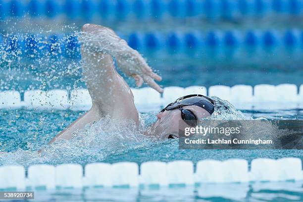 Ryan Cochrane of Canada swims in the final of the 1500m freestyle during day three of the 2016 Arena Pro Swim Series at Santa Clara at George F....