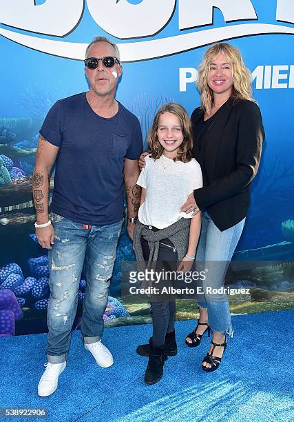 Actor Titus Welliver, guest and Jose Stemkens attend The World Premiere of Disney-Pixars FINDING DORY on Wednesday, June 8, 2016 in Hollywood,...
