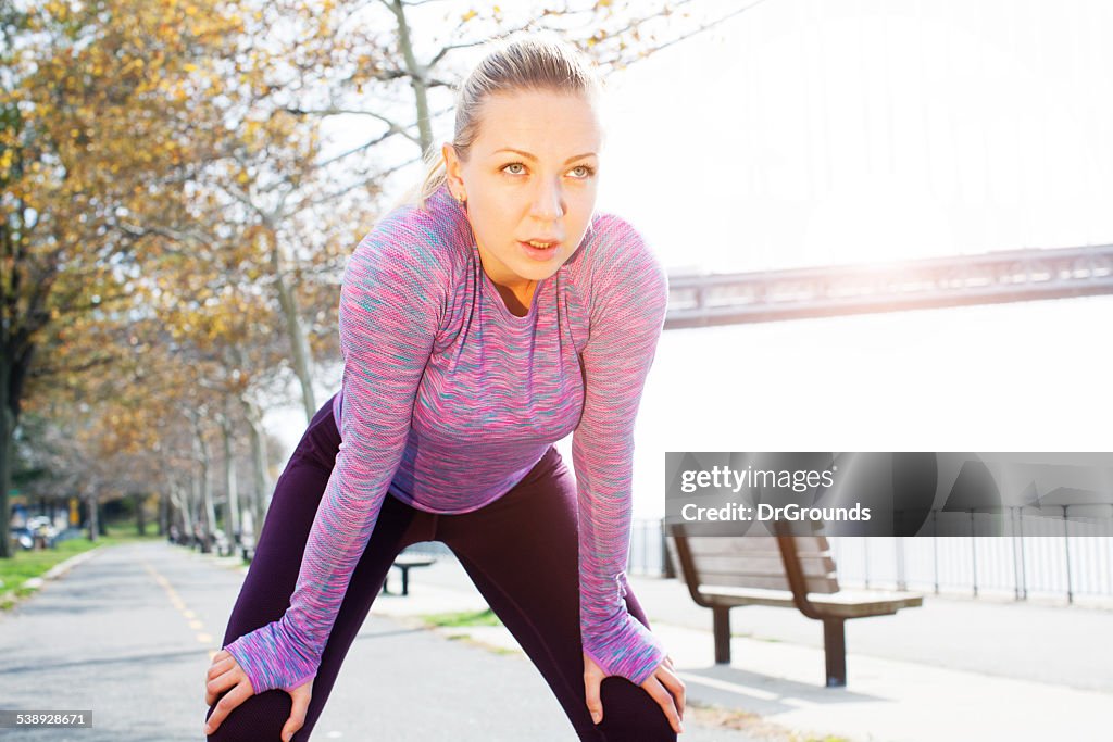 Woman resting after running