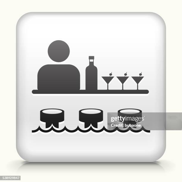 square button with bar and bartender - bartender stock illustrations