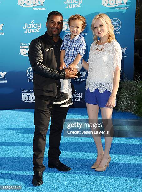 Actor Alfonso Ribeiro, wife Angela Unkrich and son Alfonso Lincoln Ribeiro, Jr. Attend the premiere of "Finding Dory" at the El Capitan Theatre on...