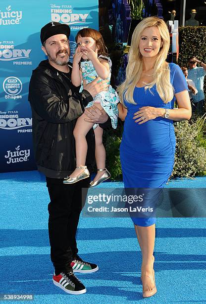 Pasquale Rotella, Holly Madison and daughter Rainbow Aurora Rotella attend the premiere of "Finding Dory" at the El Capitan Theatre on June 8, 2016...