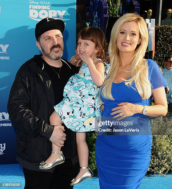 Pasquale Rotella, Holly Madison and daughter Rainbow Aurora Rotella attend the premiere of "Finding Dory" at the El Capitan Theatre on June 8, 2016...