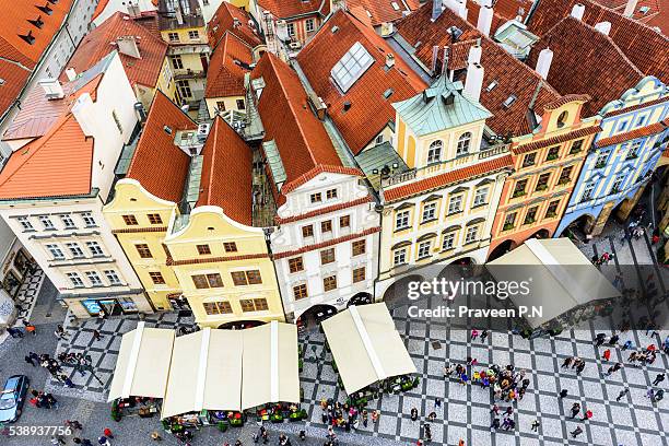 aerial view of prague old town - astronomical clock stock pictures, royalty-free photos & images