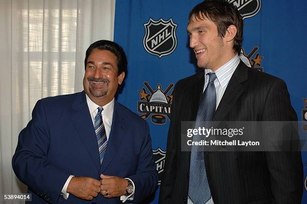 Ted Leonsis , owner of the Washington Capitals, introduces Alexander Ovechkin, the Washington Capitals 2004 first round draft pick at a press...