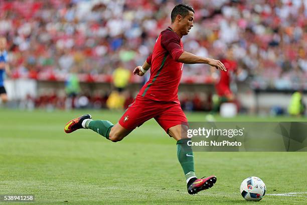 Portugals forward Cristiano Ronaldo in action during international friendly match between Portugal and Estonia in preparation for the Euro 2016 at...