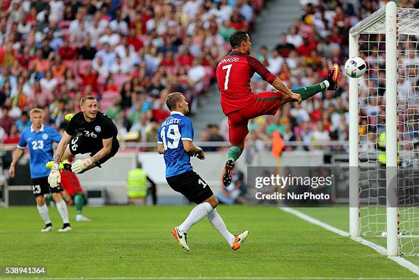 Portugals forward Cristiano Ronaldo in action during international friendly match between Portugal and Estonia in preparation for the Euro 2016 at...