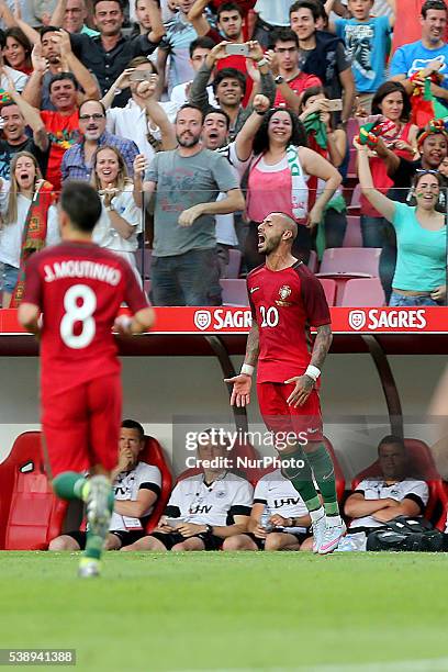 Portugal's forward Ricardo Quaresma celebrates scoring Portugal's second goal during the International Friendly match between Portugal and Estonia in...