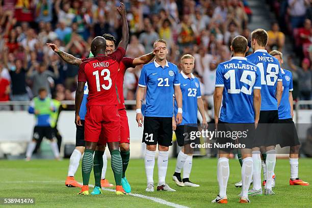 Portugals midfielder Danilo Pereira celebrates after scoring a goal with team mates during international friendly match between Portugal and Estonia...