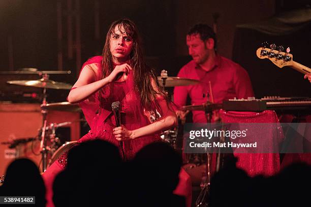 Singer Teri Gender Bender of Le Butcherettes performs on stage at Showbox SoDo on June 8, 2016 in Seattle, Washington.