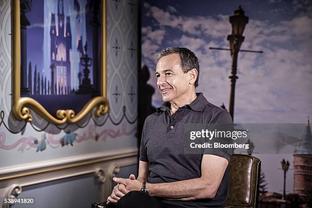 Robert "Bob" Iger, chief executive officer of Walt Disney Co., speaks during a Bloomberg Television interview at the Shanghai Disneyland theme park,...