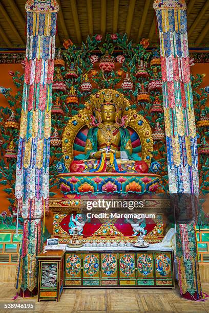 prayer room at matho monastery, near leh - monastery stock pictures, royalty-free photos & images