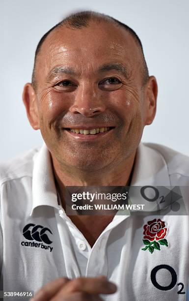 England rugby coach Eddie Jones speaks to the media after the announcement of the England team to play Australia, in Brisbane on June 9, 2016. Grand...