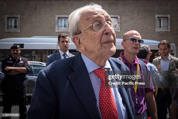 Ferdinando Imposimato during protest against CONSOB in Rome. The "victims of saving banks' protest against the Commissione Nazionale per le Società e...