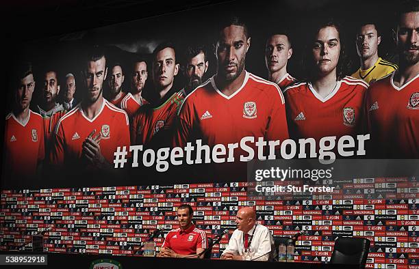 Wales player Gareth Bale faces the media during a Euro 2016 Wales press conference at the Wales training base on June 9, 2016 in Dinard, France.