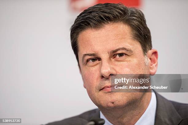 Of the Deutsche Fussball Liga DFL Christian Seifert is seen during the DFL audio-visual media rights auction press conference at the Kap Europa...