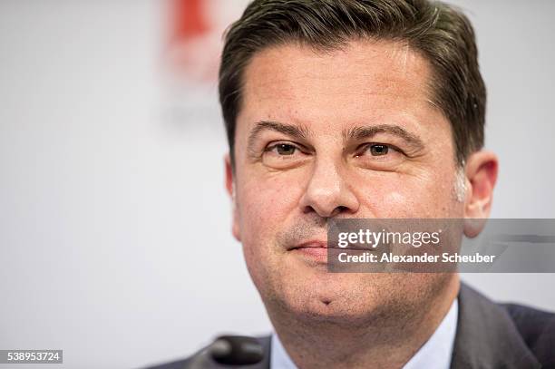 Of the Deutsche Fussball Liga DFL Christian Seifert is seen during the DFL audio-visual media rights auction press conference at the Kap Europa...