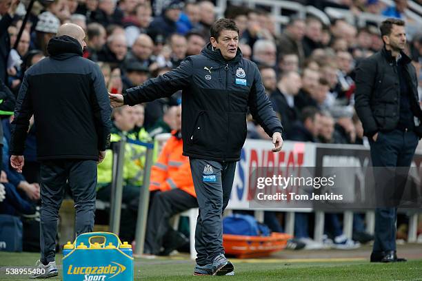 John Carver caretaker manager during the Newcastle United v Aston Villa FA Premiership match at St James Park on February 28th 2015 in Newcastle