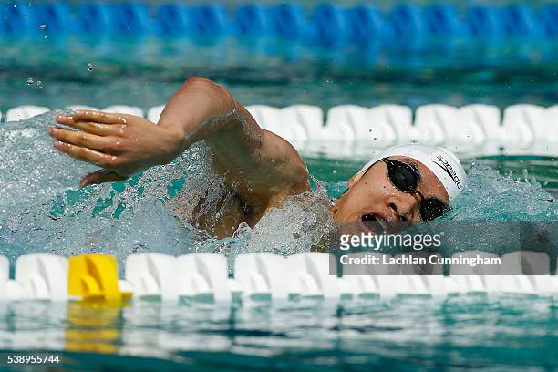 James Huang swims in the heats of the 400m IM during day one of the 2016 Arena Pro Swim Series at Santa Clara at George F. Haines International Swim...