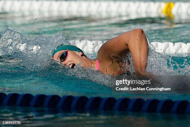 Brittany Elmslie of Australia wins the B Final of the 200m freestyle during day one of the 2016 Arena Pro Swim Series at Santa Clara at George F....