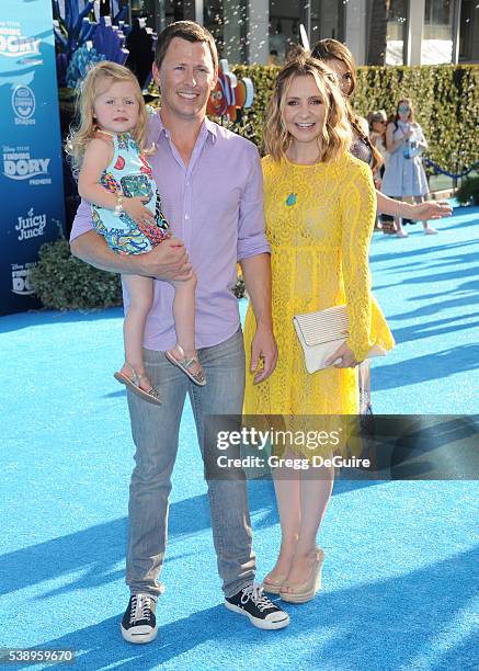 Actress Beverley Mitchell, husband Michael Cameron and daughter Kenzie Cameron arrive at the World Premiere of Disney-Pixar's "Finding Dory" at the...