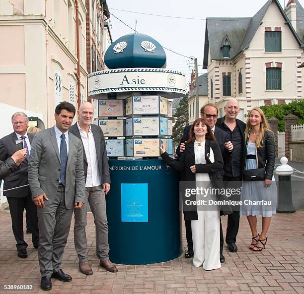 Mayor of Cabourg Tristan Duval, Guillaume Laurent Ariane, Ascaride, Xavier Beauvois, Sam Karmann and guest attend the Inauguration of Love Meridian...