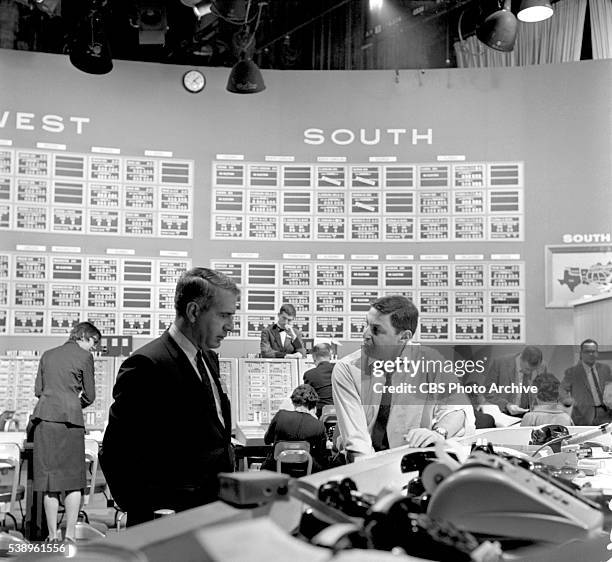 Newsmen from left: Harry Reasoner and Don Hewitt during CBS News coverage of United States midterm elections, Election 62 on Tuesday, November 6,...