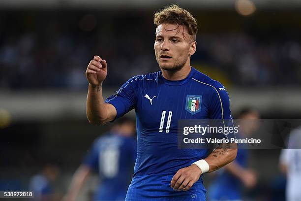 Ciro Immobile of Italy looks on during the international friendly match between Italy and Finland on June 6, 2016 in Verona, Italy.