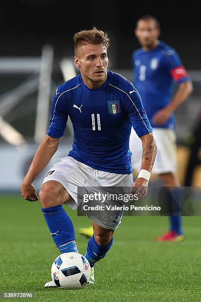 Ciro Immobile of Italy in action during the international friendly match between Italy and Finland on June 6, 2016 in Verona, Italy.