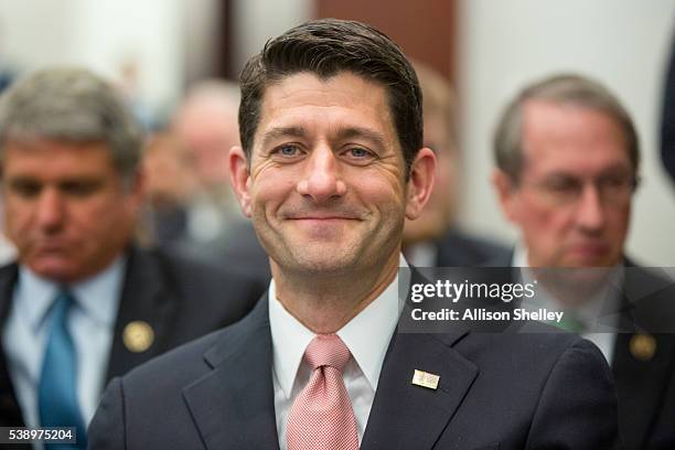 House Speaker Paul Ryan, waits for the moderator to arrive before a session on "Protecting the U.S. Homeland" at The Council on Foreign Relations on...