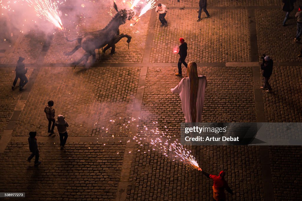 People, beast and correfocs from high angle view