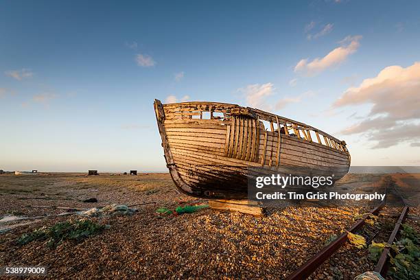 old fishing boat - dungeness stock pictures, royalty-free photos & images