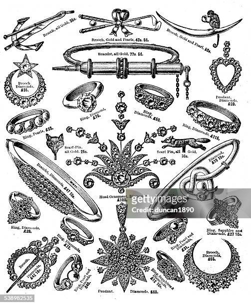 victorian jewellery - vintage brooch stock illustrations
