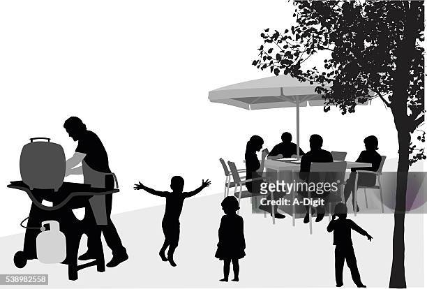 familientreffen-barbecue - black family reunion stock-grafiken, -clipart, -cartoons und -symbole