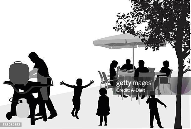 family reunion barbecue - patio stock illustrations