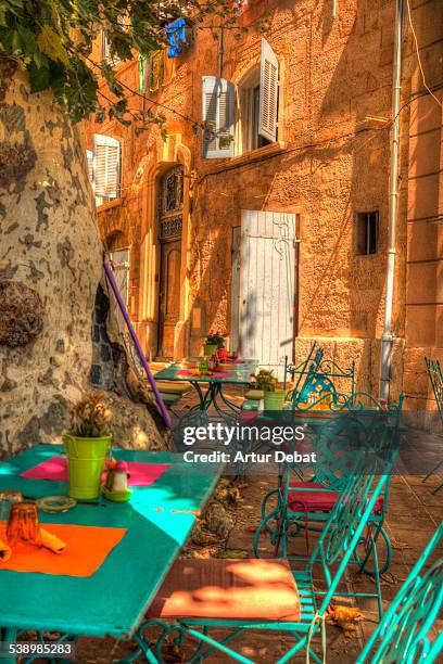 mediterranean terrace in the marseille city street - marseille stock pictures, royalty-free photos & images