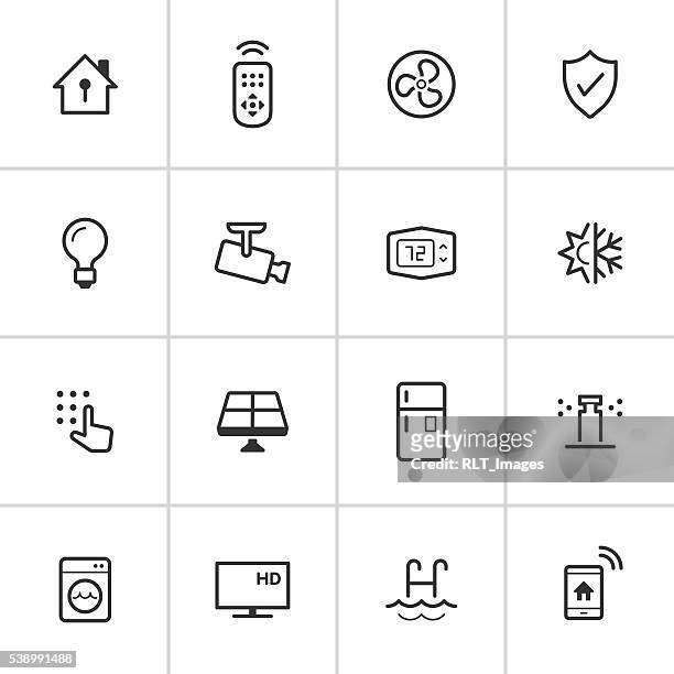 smart-home tintenblauen serie symbole - kühlschrank stock-grafiken, -clipart, -cartoons und -symbole