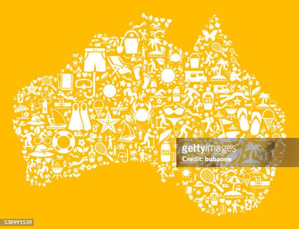 illustrazioni stock, clip art, cartoni animati e icone di tendenza di australia mappa su sfondo giallo motivo estate - animal markings