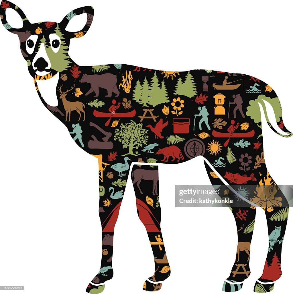 White tailed deer filled with camping and recreation pattern