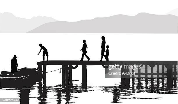 atthedock - family with three children stock illustrations