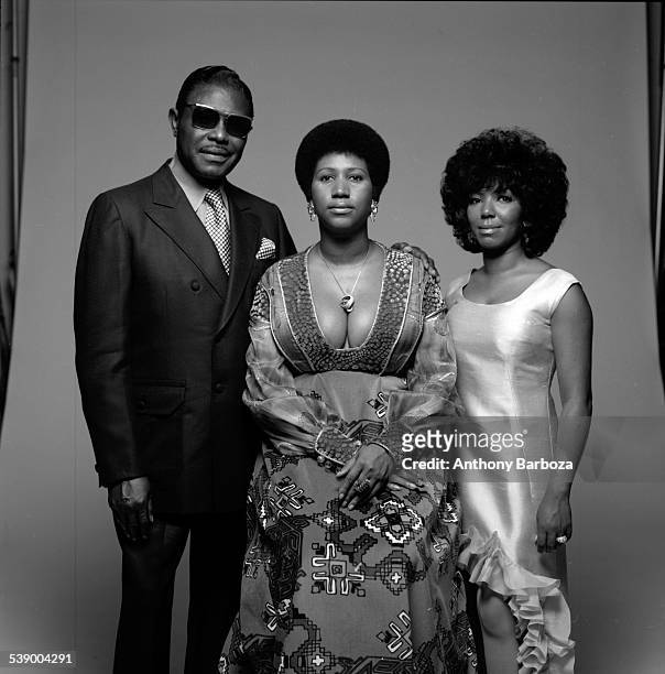 Portrait of American singer Aretha Franklin , her father, Baptist preacher CL , and her sister her sister, fellow singer Erma , New York, 1971.