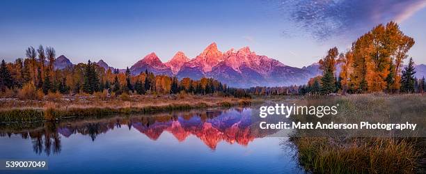 sunrise panorama grand teton mountains - alpenglow stock pictures, royalty-free photos & images