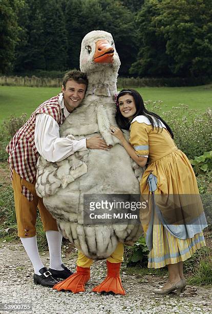 Former Hearsay singer Kym Marsh and actor Jonathan Wilkes pose at the press launch for Regent's annual pantomime Mother Goose at Trentham Awakes on...