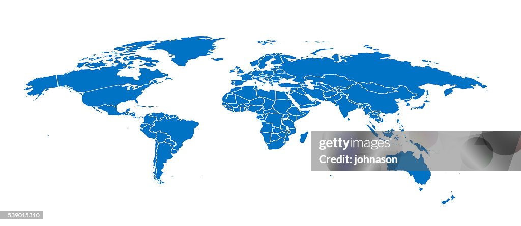 Mundo azul Mapa Simples sobre fundo branco
